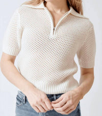 White + Warren Cashmere Mesh Polo in soft white - women's t-shirt