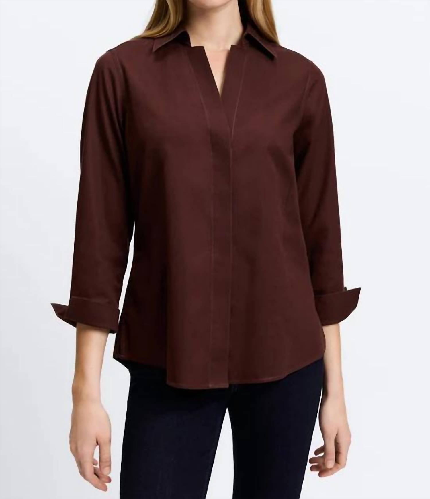 Foxcroft - TAYLOR 3/4 SLEEVE PINPOINT SHIRT