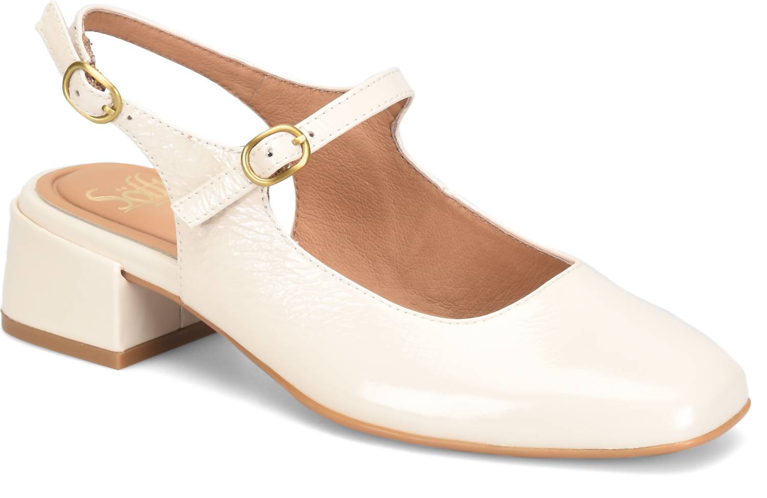 Sofft Women's Leyla Almond Mary Jane Shoe in ivory patent - women's heels - detail view