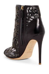 Jerome C. Rousseau - Women's Juda Peep Toe Floral Laser Cut Leather Ankle Booties