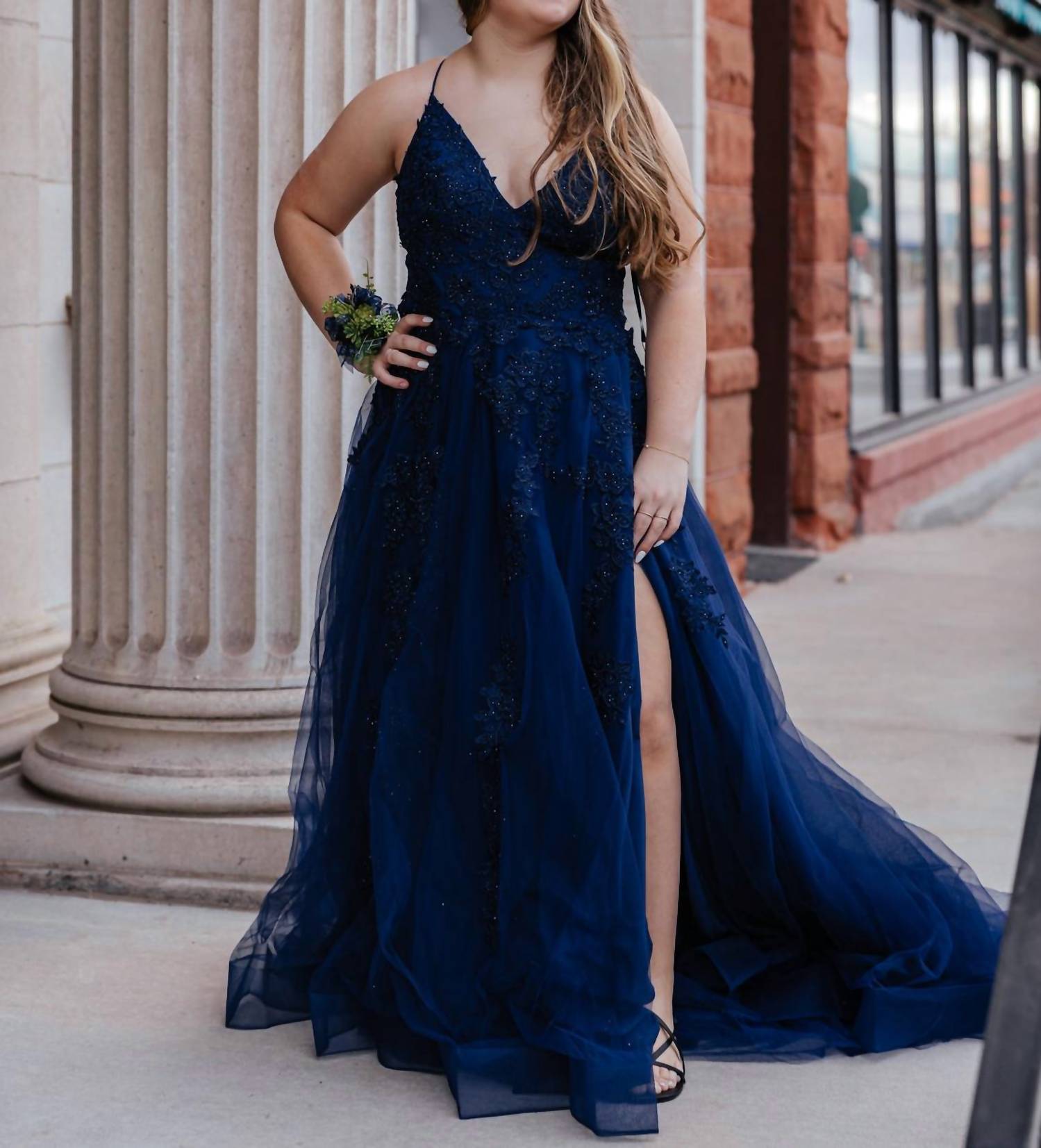 La Femme Women's Prom Dress in marine blue - women's dress