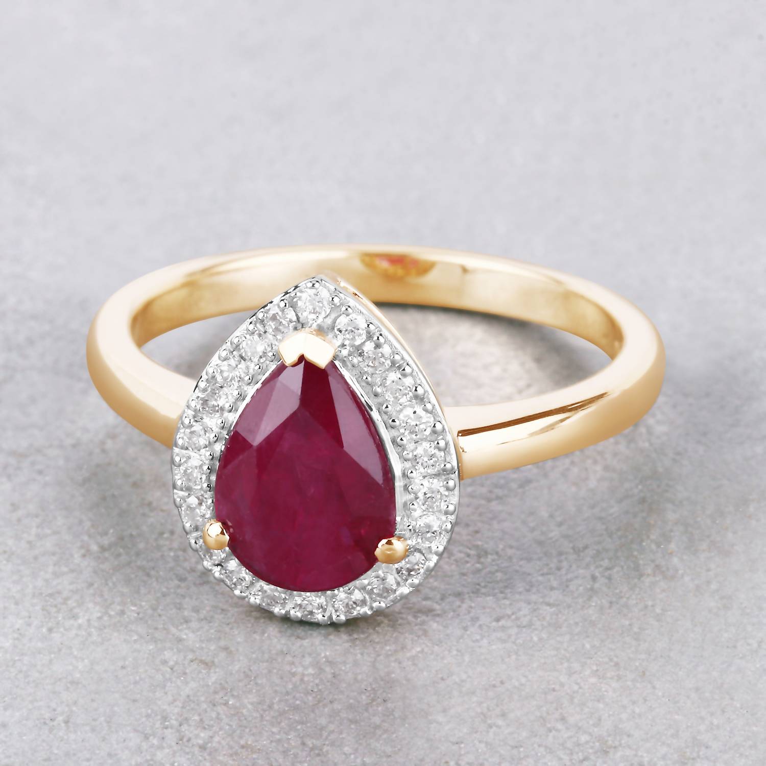 Diana M Jewels Women's Pear Natural Ruby Fashion Ring (1.38 Ct) - Petite in 14k yellow gold - women's jewelry - detail view