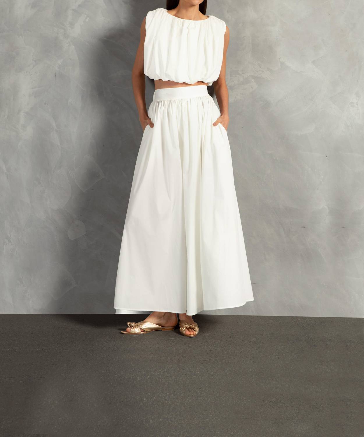 ADRIANA DEGREAS Solid Inamorata Cropped Blouse in off white - women's blouse