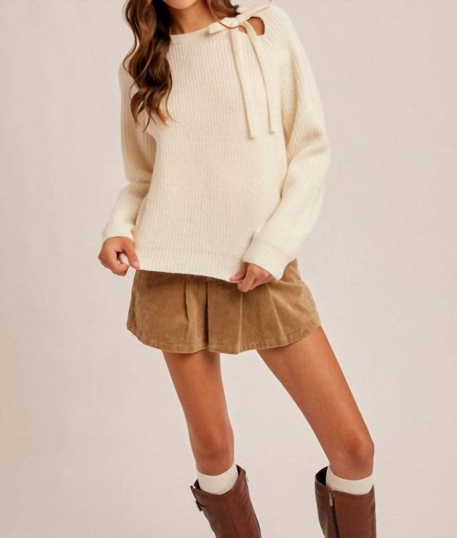 Hem & Thread - Chamille Cutout Tie Detail Neck Sweater