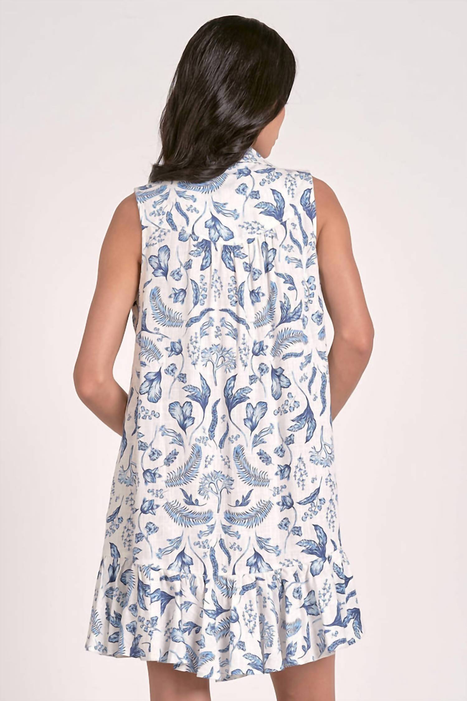 Elan - Sleeveless Botanical Print Collar Mini Dress