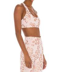SPIRITUAL GANGSTER Reana Sports Bra 2.0 in rose gold with lux cheetah print - women's intimate - detail view