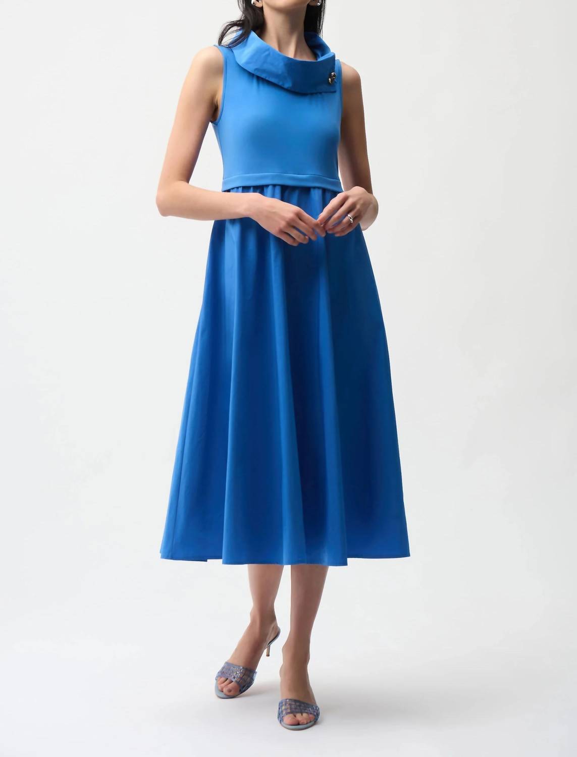 Joseph Ribkoff - Shawl Collar Midi Fit And Flare Dress