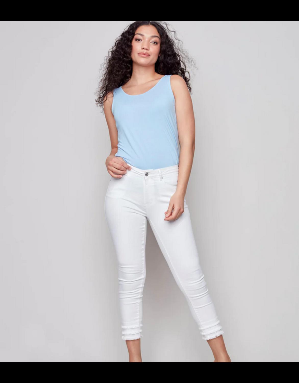 Charlie B - Mid Rise Slim Leg Frayed Hem Ankle Jean