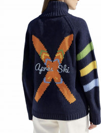 Pink PINEAPPLE Apres X Ski Varsity Cardigan in navy - women's cardigan
