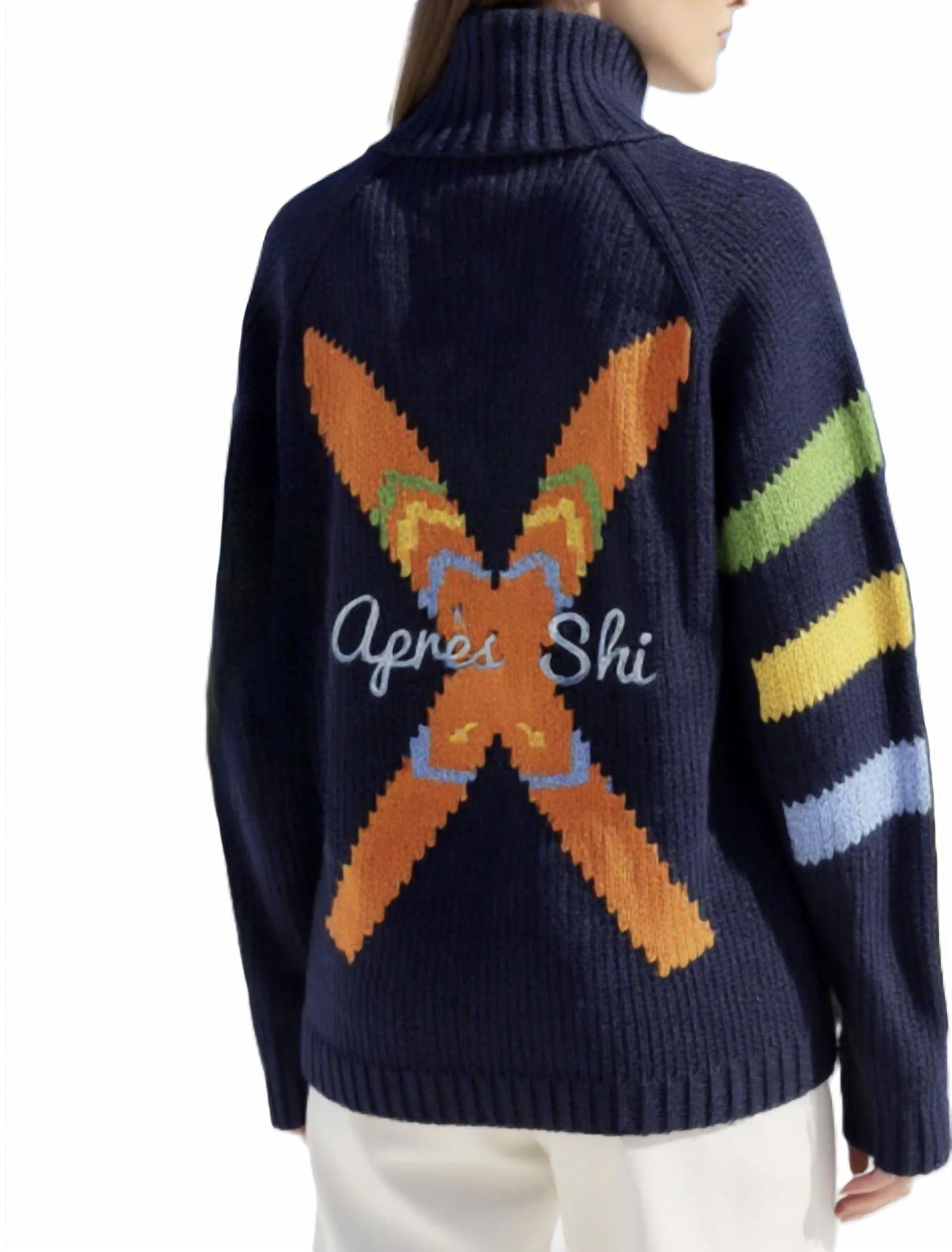 Pink PINEAPPLE Apres X Ski Varsity Cardigan in navy - women's cardigan