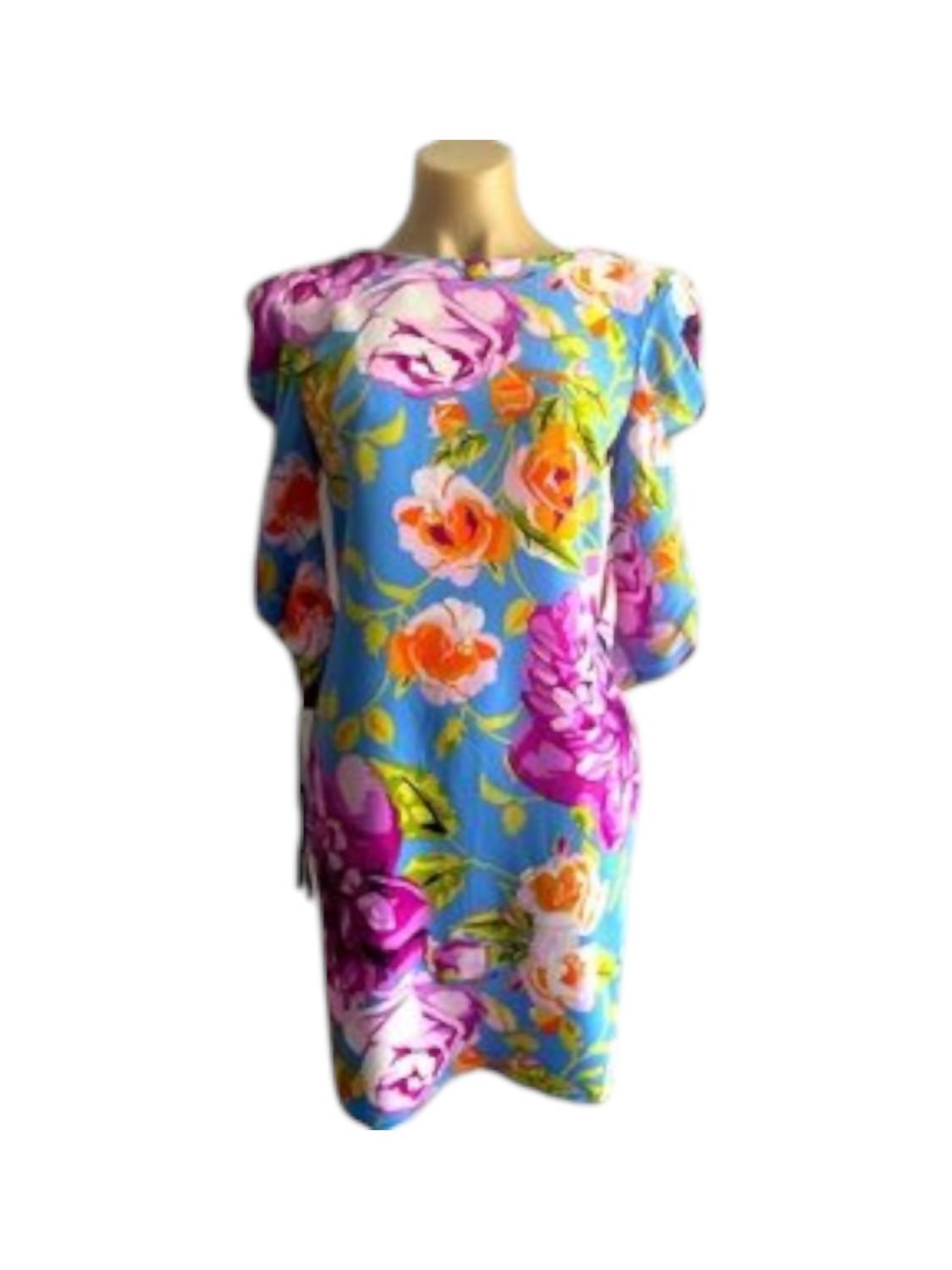 Amelia NY Women's Floral Print Dress in blue fucshia - women's dress