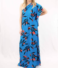 Tyche One Shoulder Floral Dress in blue - women's dress