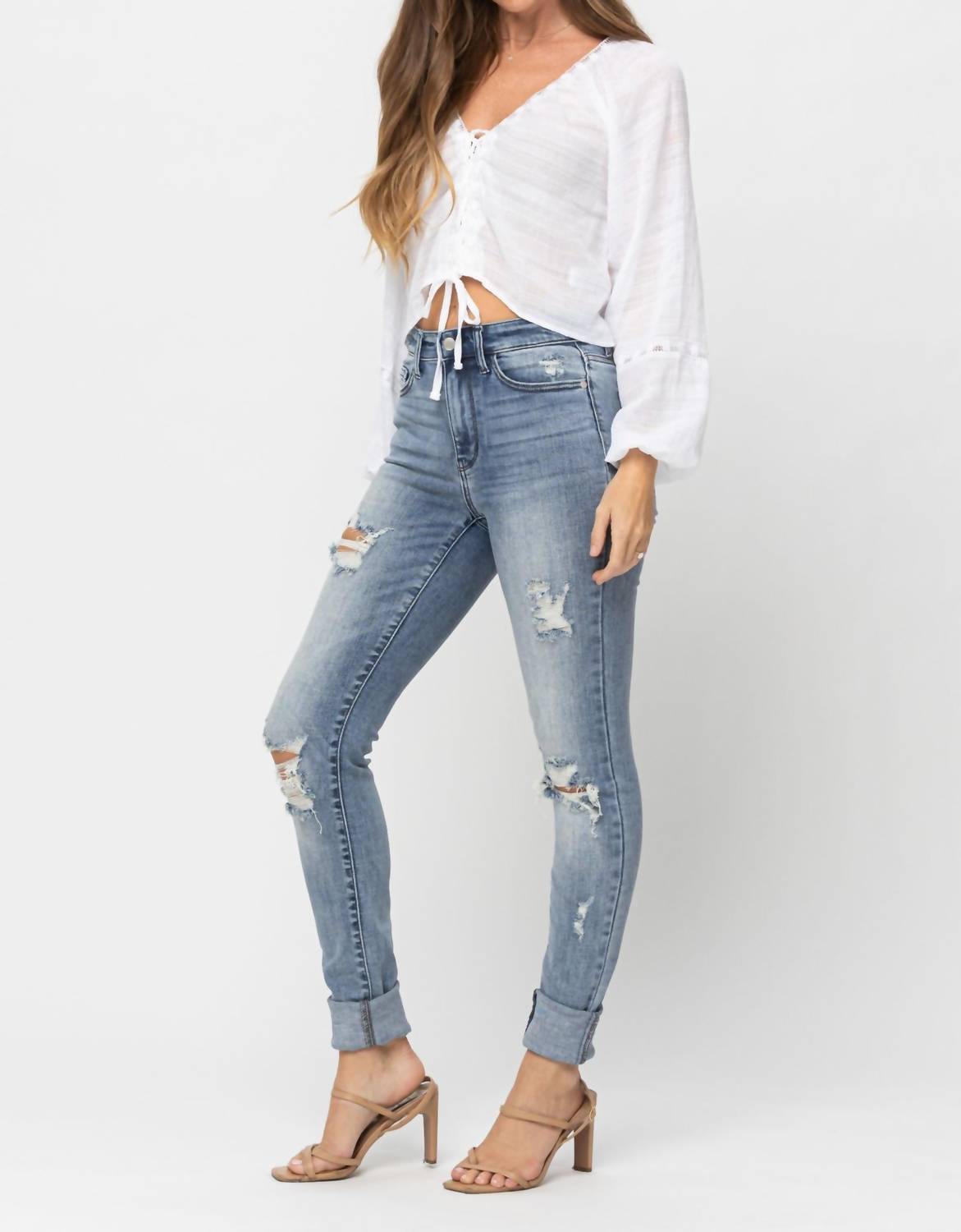 Judy Blue - High Waist Skinny With Heavy Destroy Jeans