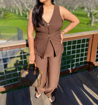 Mf - Button Front Vest And Wide Leg Trousers Set