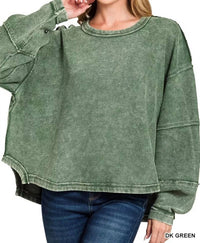 Zenana - Acid Washed Exposed-seam Sweatshirt