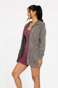 Mono B - Oversized Mineral-Washed Zip-Up Hooded Jacket