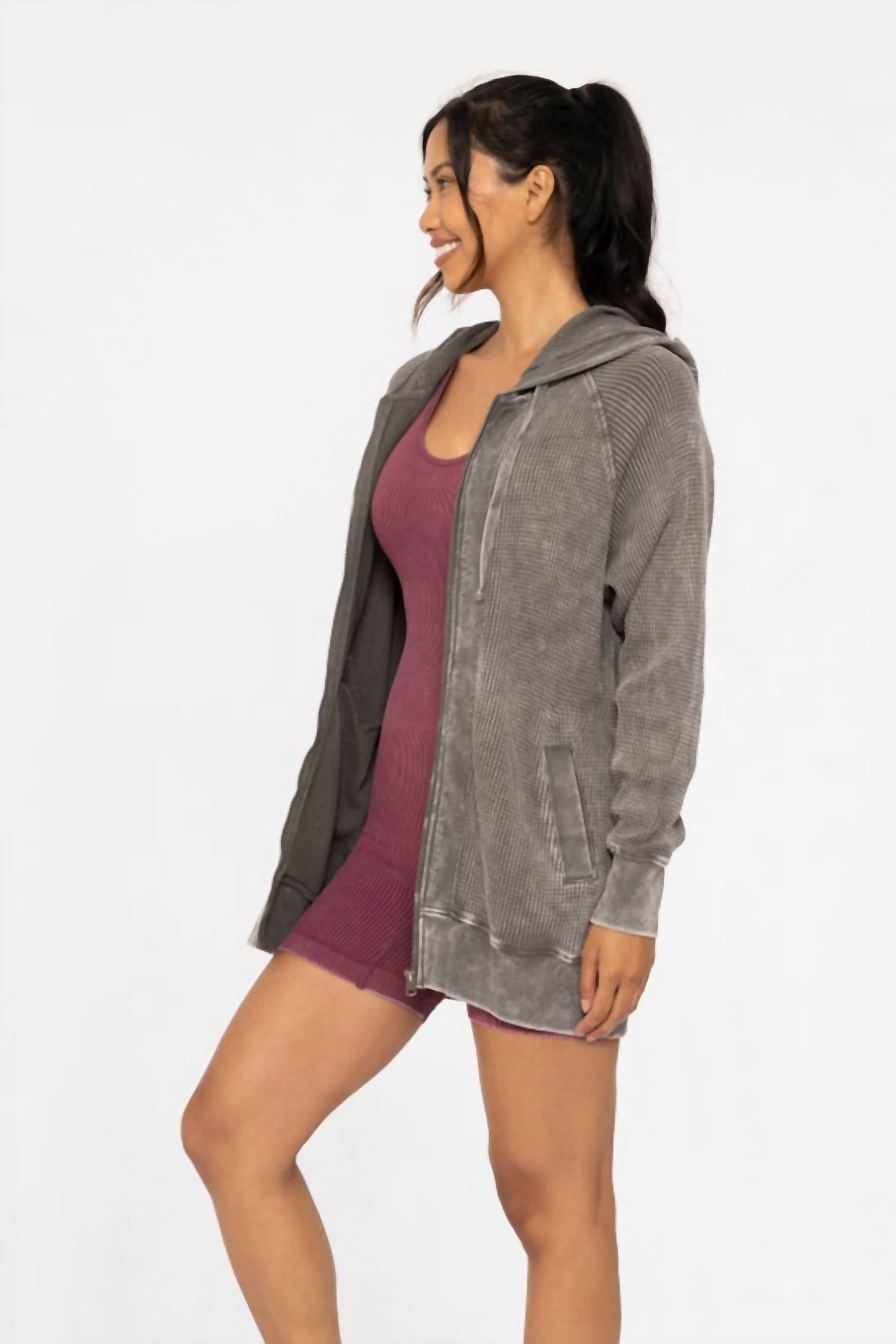 Mono B - Oversized Mineral-Washed Zip-Up Hooded Jacket