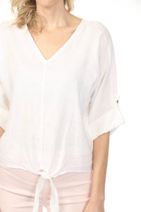 Charlie B - Roll-up Sleeve Front Tie Top