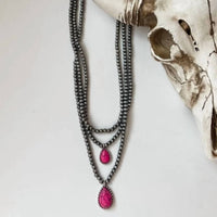Boho Ranch - Women's Multi-layer Navajo Bead & Teardrop Stone Necklace