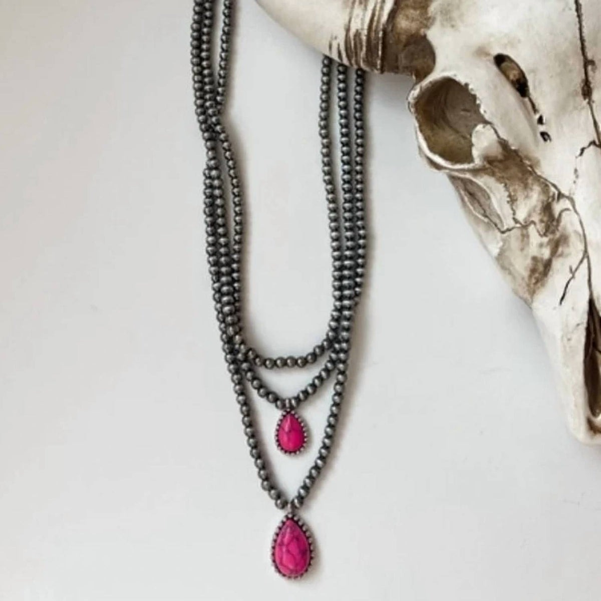 Boho Ranch - Women's Multi-layer Navajo Bead & Teardrop Stone Necklace