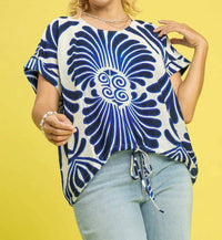 Umgee - Printed Tie Hem Blouse - Plus