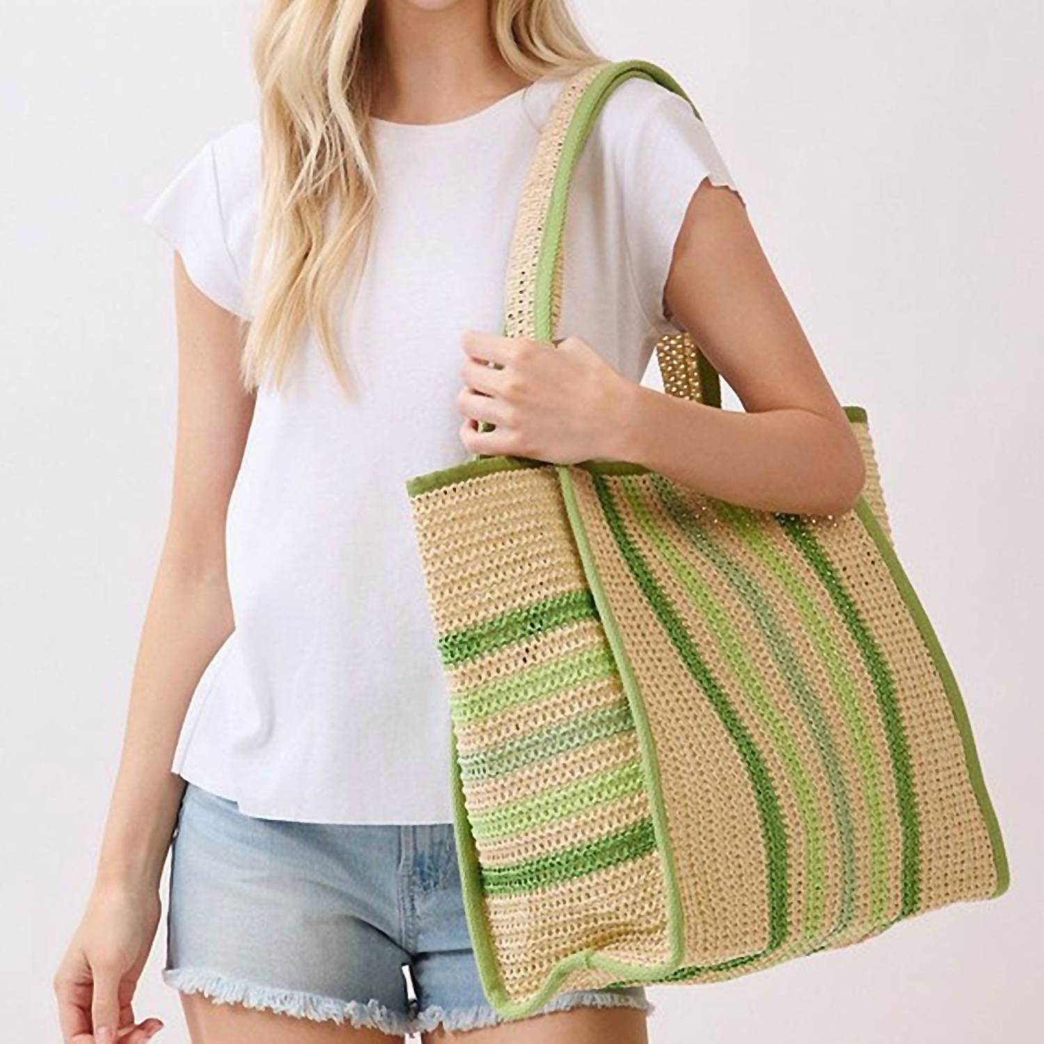 3Am By H&D Accessories - Women's Paper Straw Tote Bag With Multicolor Stripes
