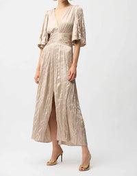 Joseph Ribkoff - Satin Fit And Flare Pleated Dress With Knot Waist Detail