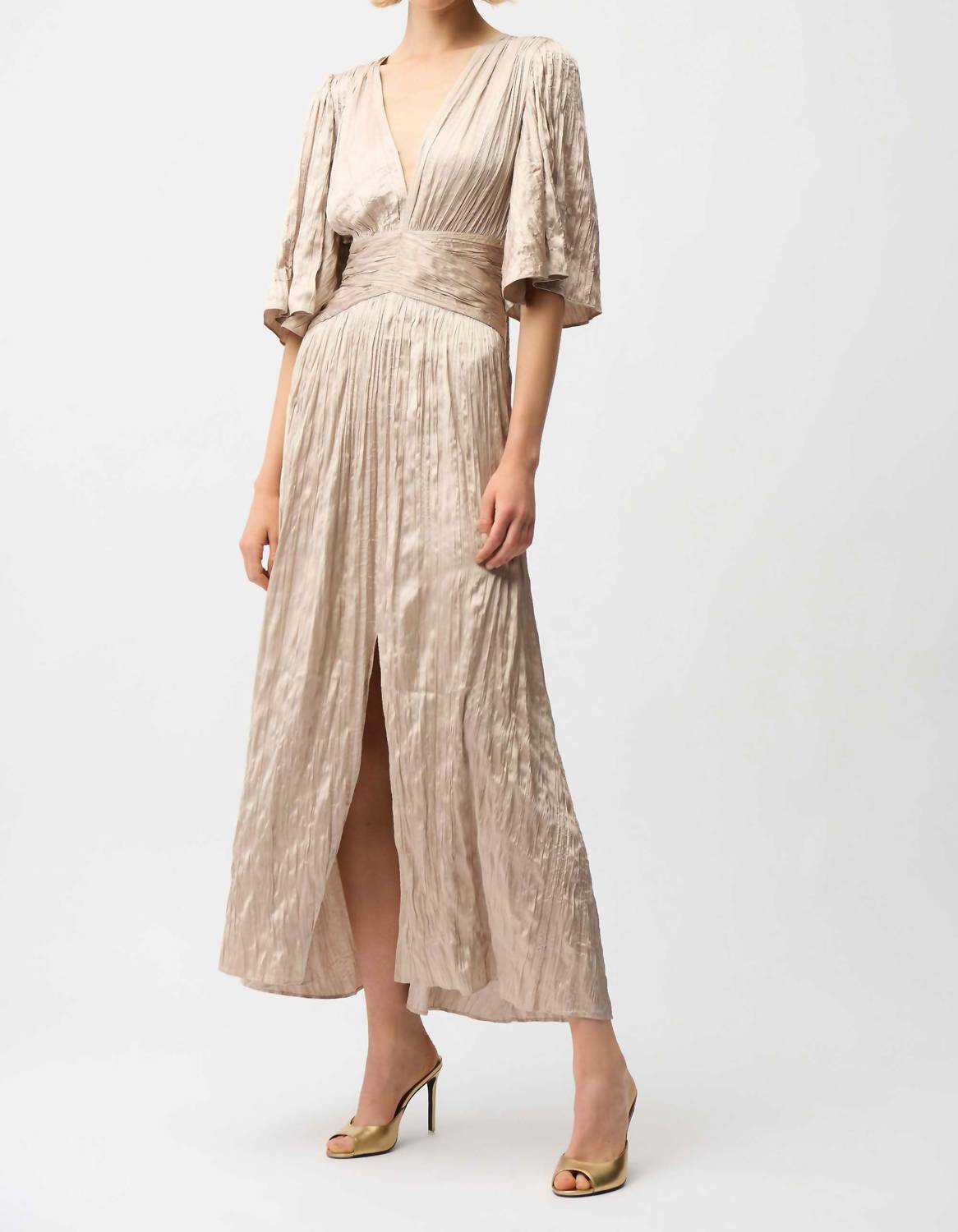 Joseph Ribkoff - Satin Fit And Flare Pleated Dress With Knot Waist Detail