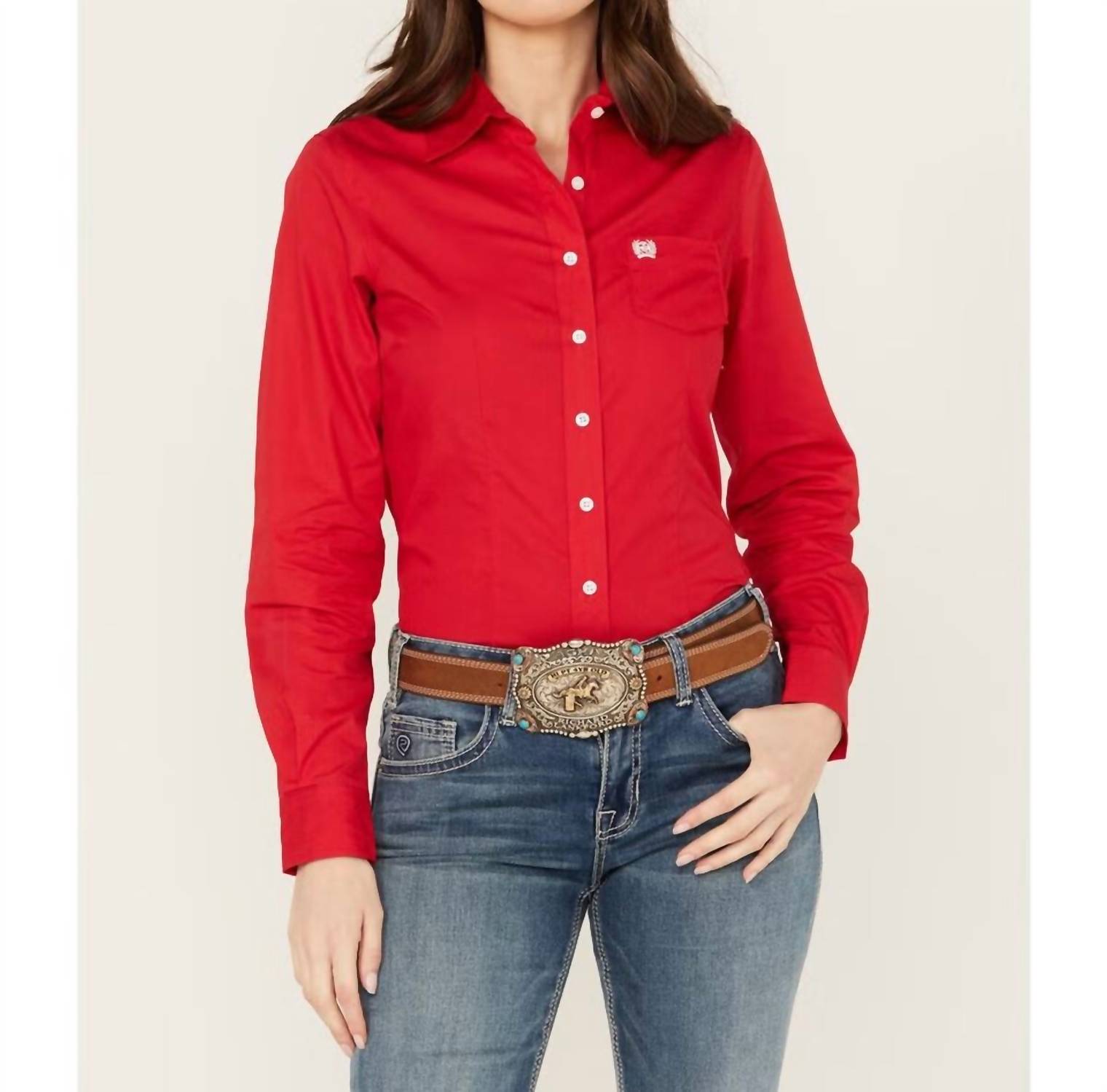 Wrangler Button-down Western Shirt in red - women's shirt