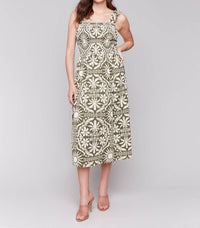 Charlie B - Printed Sleeveless Midi Dress With Shirring Detail