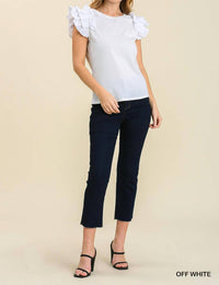 Umgee - Ruffle Sleeve Ribbed Knit Top