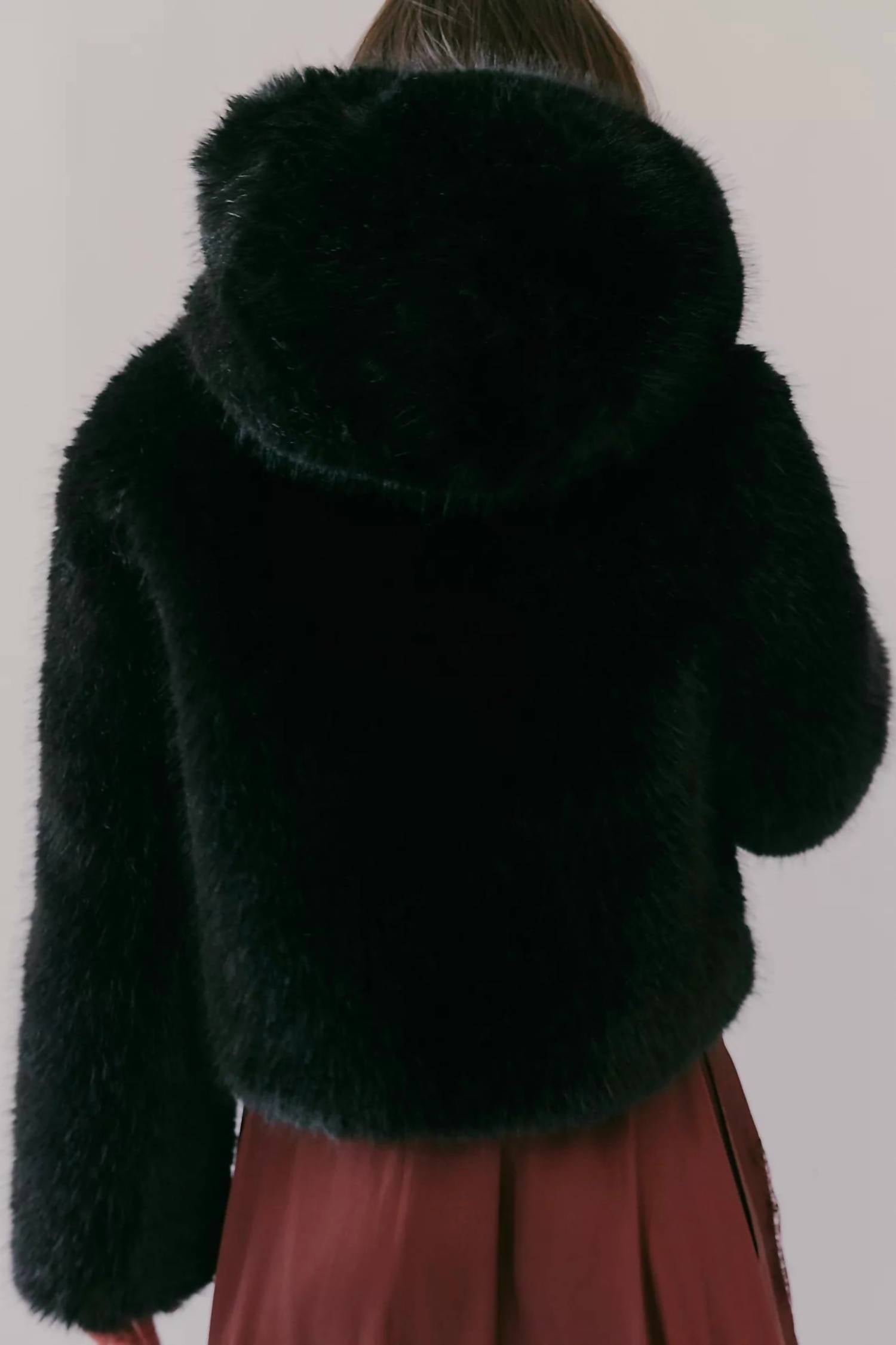 Free People Louder Please Hooded Faux Fur Jacket in black - women's jacket - alternate view