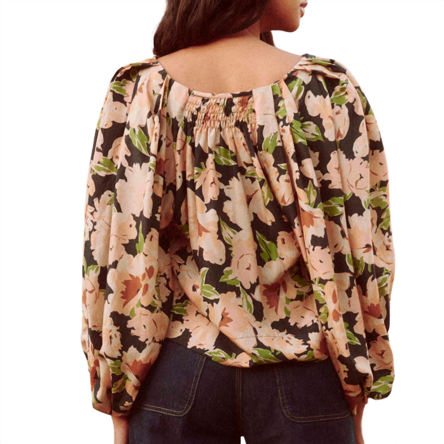 THE GREAT. Women's The Magpie Top in victorian rose print - women's blouse - alternate view
