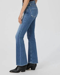 Paige Laurel High-rise Bootcut Jeans With Raw Hem in persona blue - women's jeans - detail view