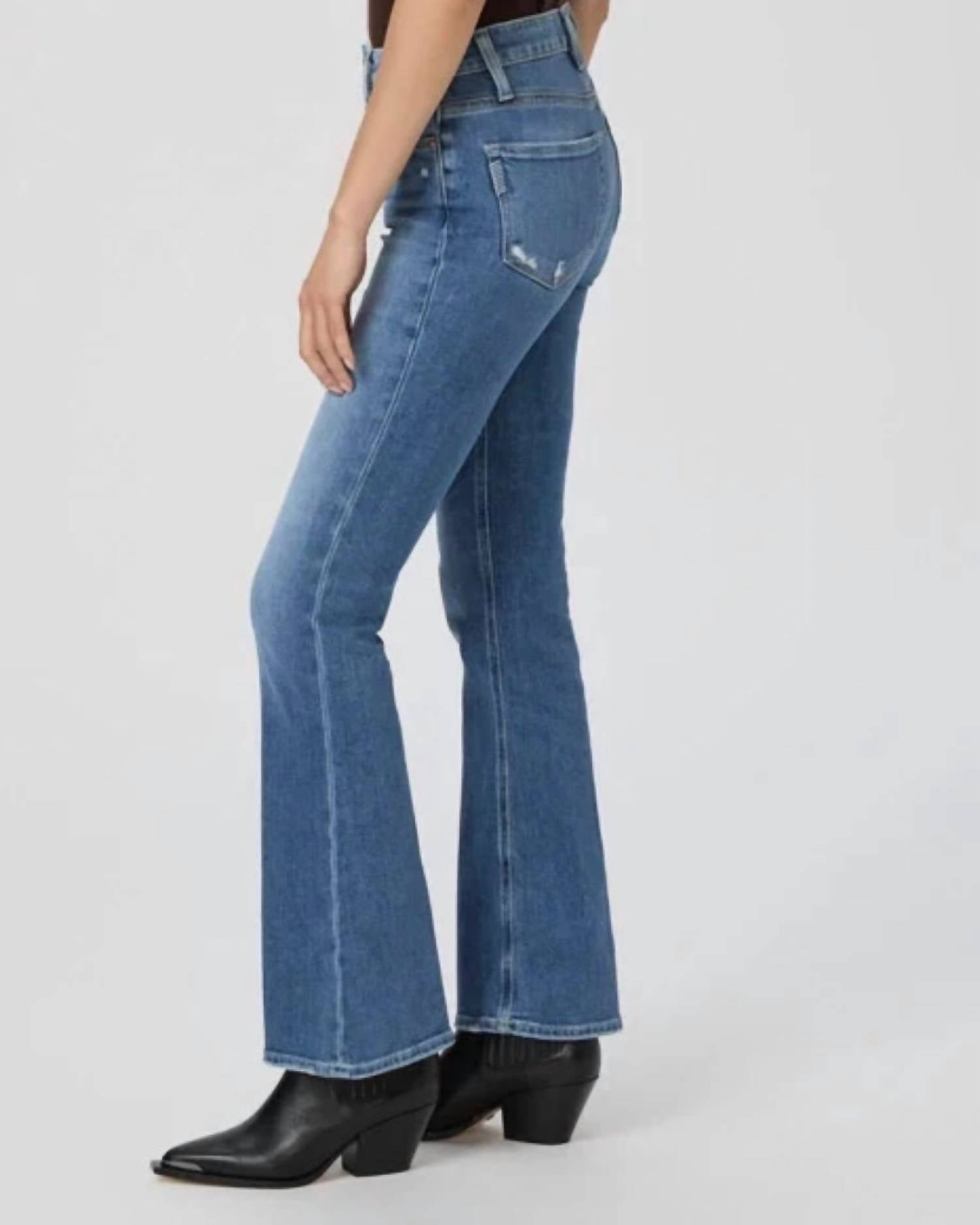 Paige Laurel High-rise Bootcut Jeans With Raw Hem in persona blue - women's jeans - detail view