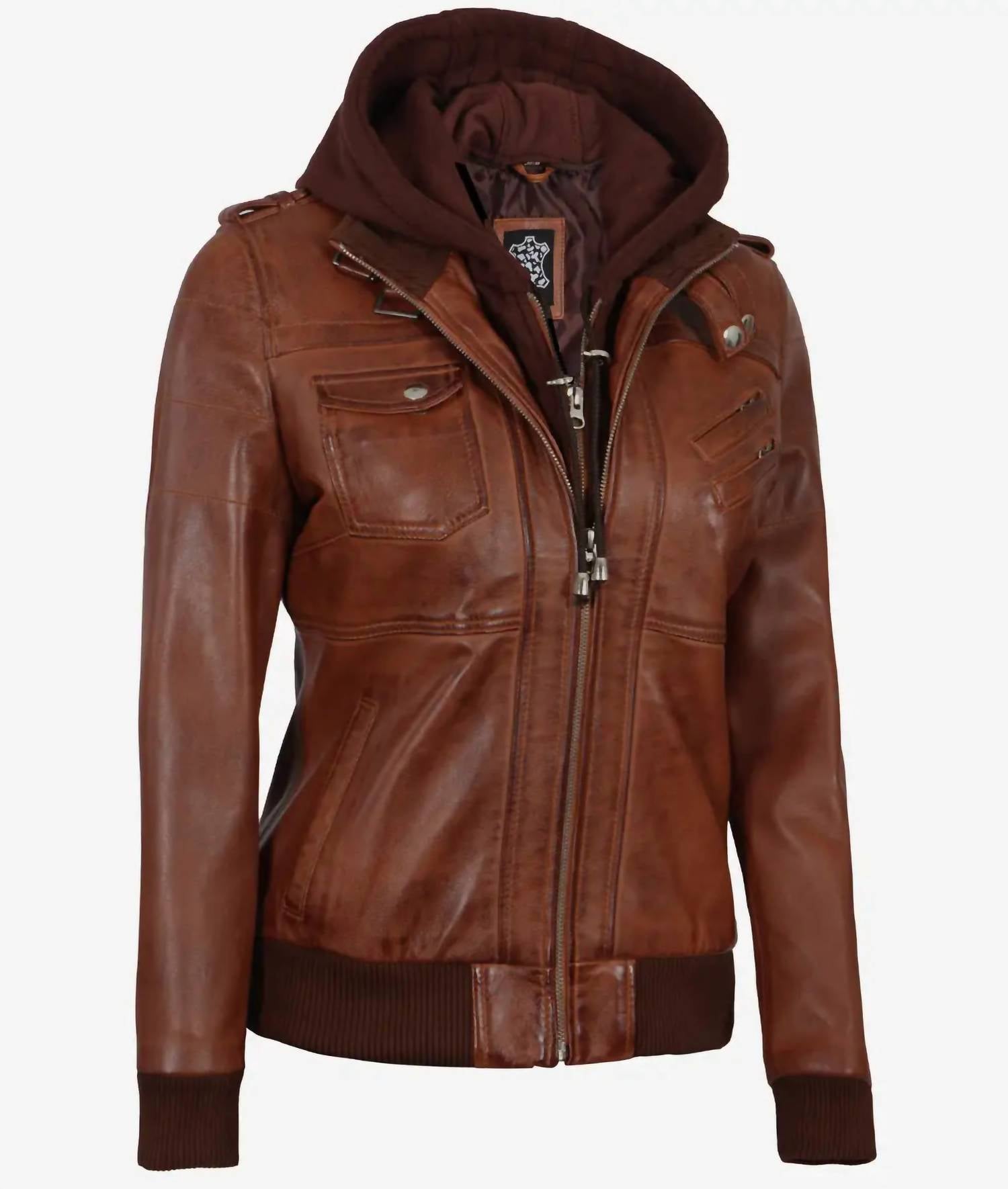 Decrum - Women's Edinburgh Genuine Leather Jacket With Removable Hood