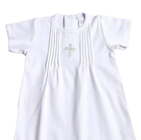 Hug Me First Girls Embroidered Day Dress in silver cross - kids' dress - detail view