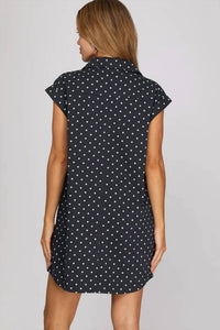 She + Sky - Sleeveless Polka Dot Twill Shirt Mini Dress