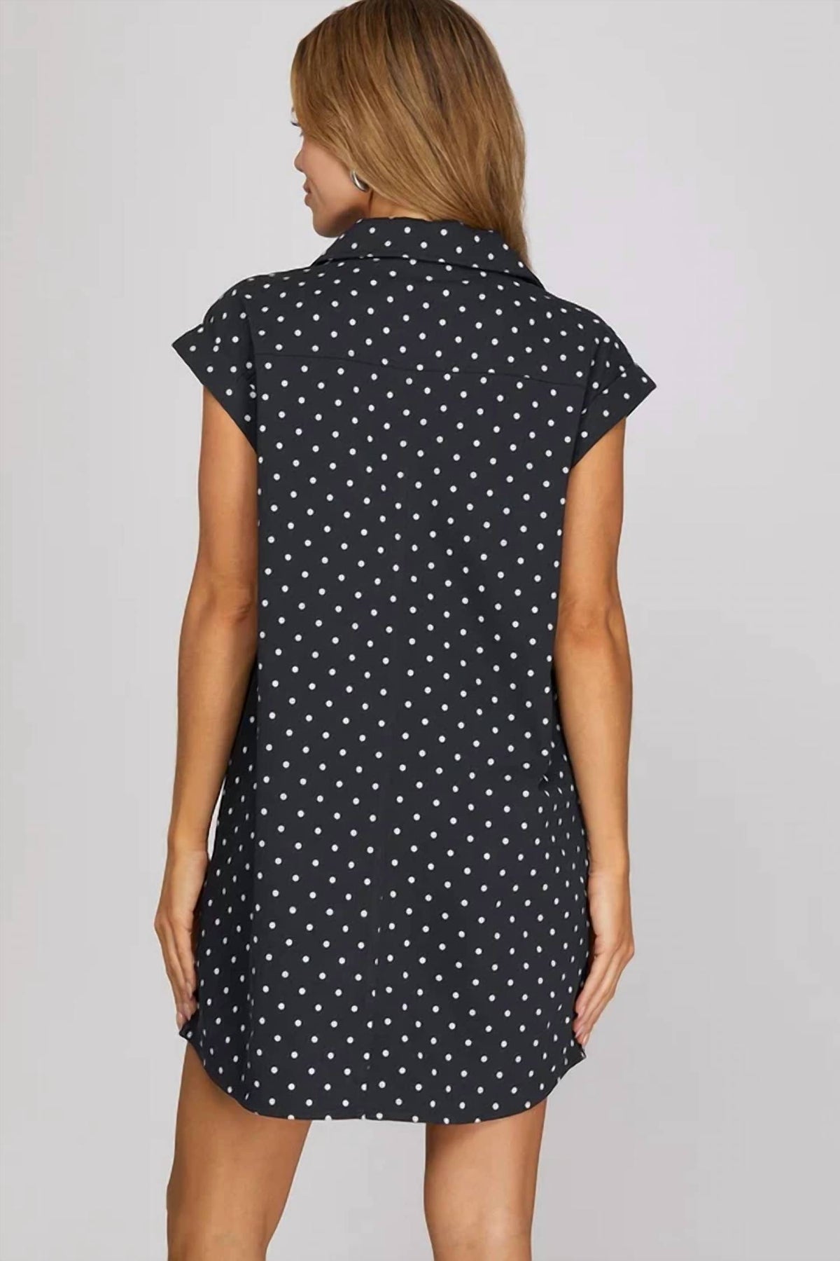 She + Sky - Sleeveless Polka Dot Twill Shirt Mini Dress