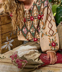 Pol - Scoop Neck Aztec Pattern Sweater Top