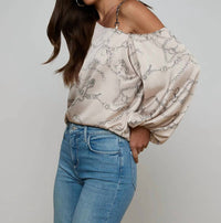 L'Agence Asami One Shoulder Blouse in soft macadamia multi small horsebit chain - women's blouse - view 4