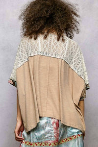 Pol - Round Neck Raw Edge Floral Knit Rib Top