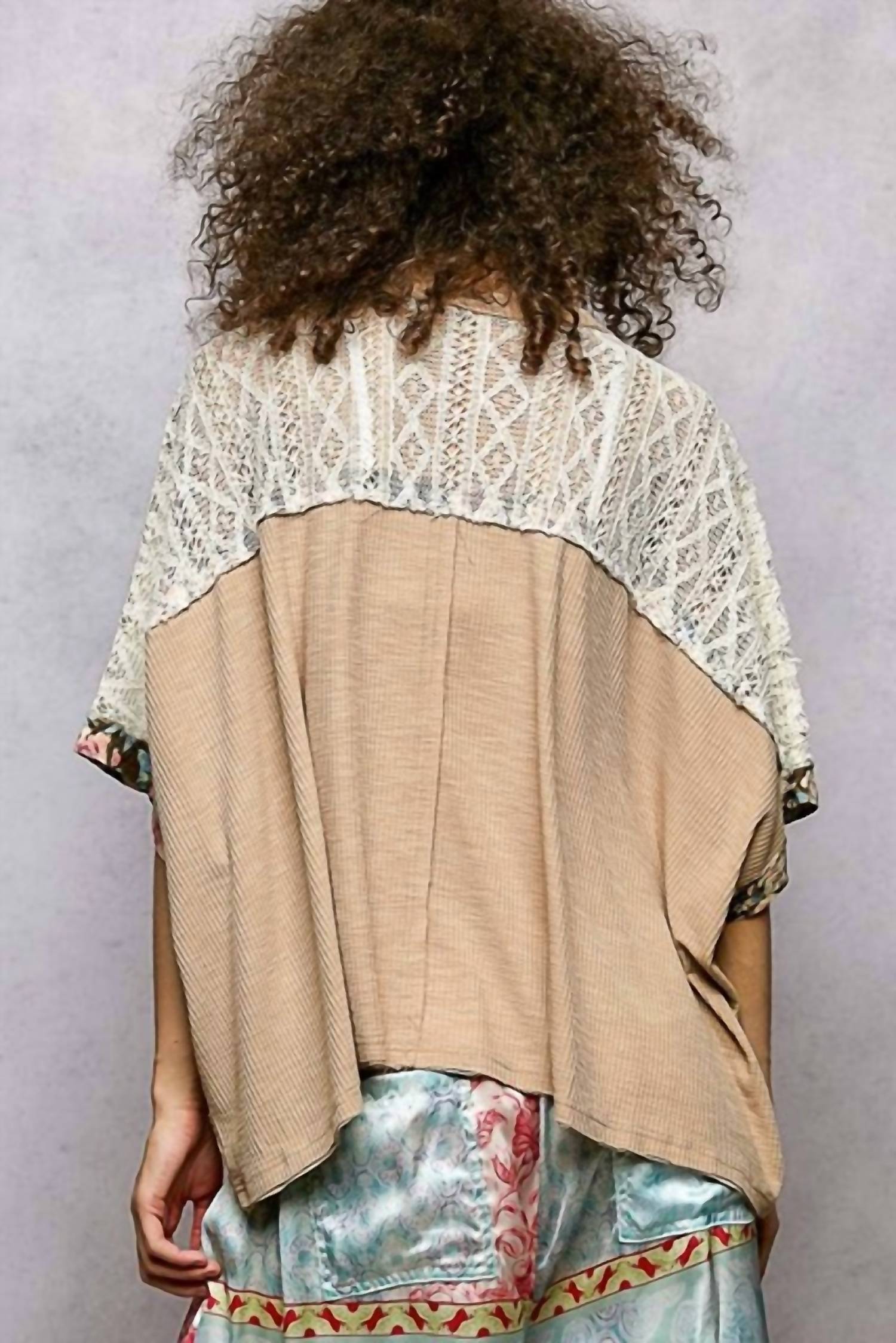 Pol - Round Neck Raw Edge Floral Knit Rib Top
