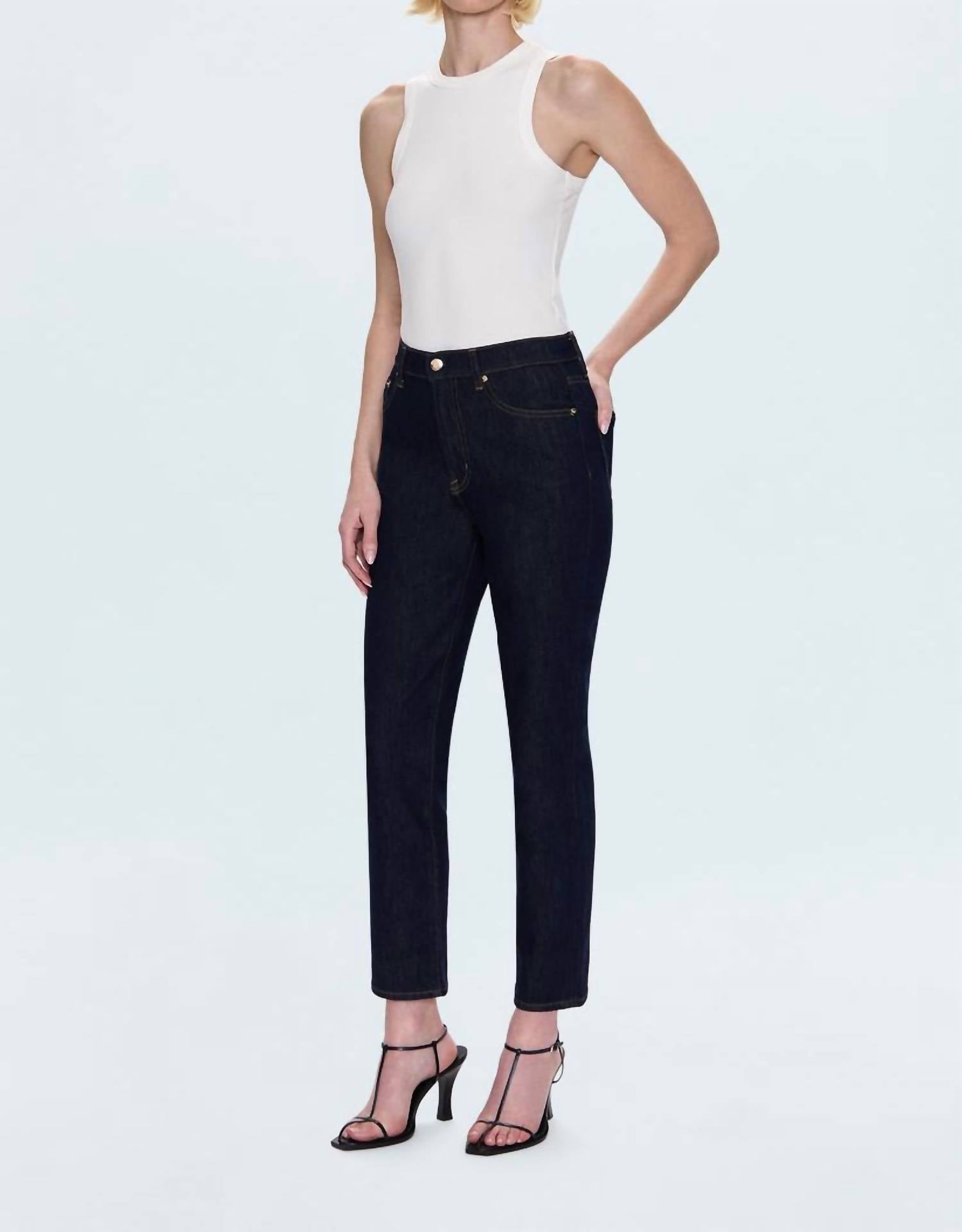 PISTOLA Bri High Rise Slim Straight Ankle Length Jean in nightfall - women's jeans - detail view