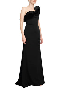 Alberto Makali - One Shoulder Floral Shoulder Scuba Gown