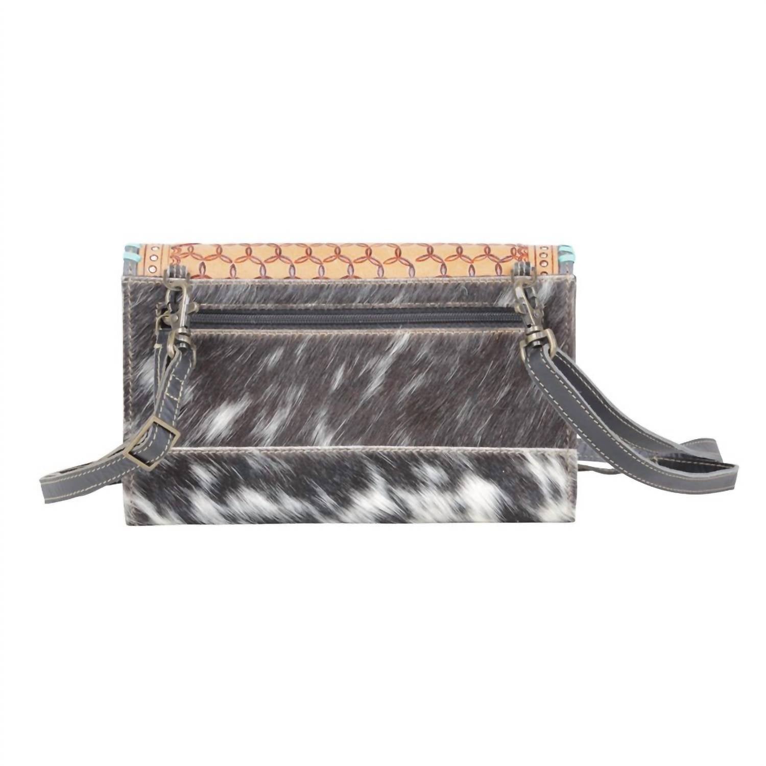 Myra Bag - Women's Semicolon Embossed Leather Wallet With Shoulder Strap