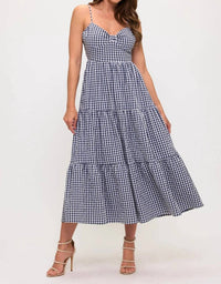 Lovely Day - Gingham Bow Bust Tie Back Tiered Maxi Dress
