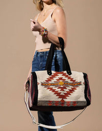 Urbanista - Women's Handwoven Navajo Pattern Duffel Bag With Suede Straps