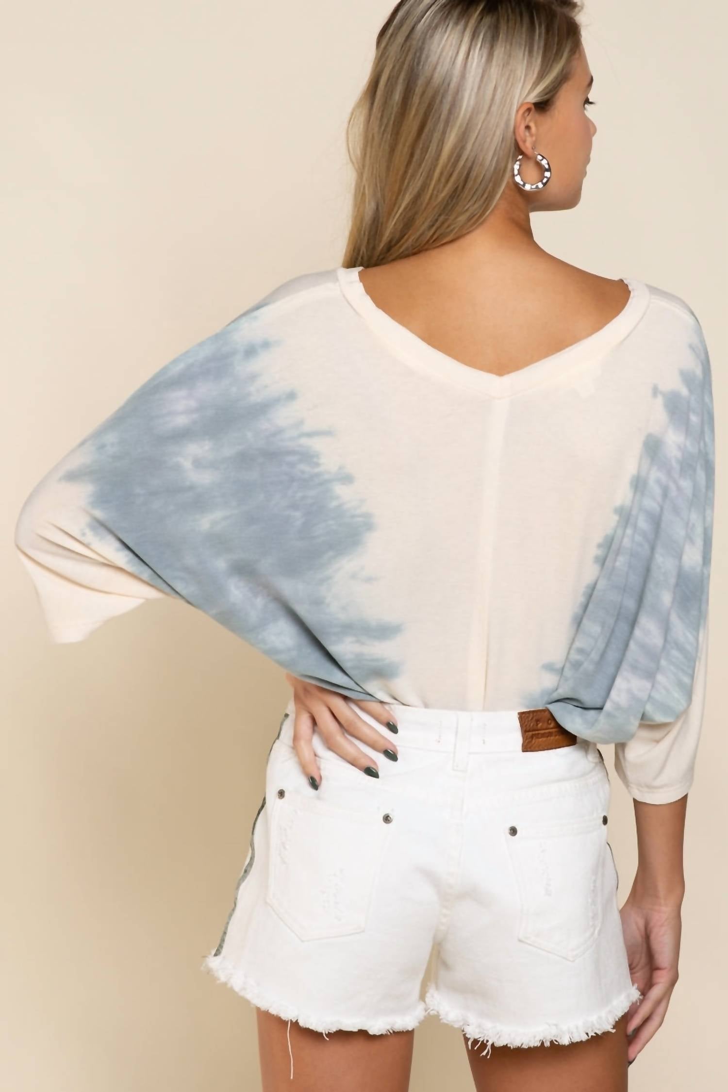 POL Never Felt So Soft Top in cream blue - women's long sleeve top - detail view