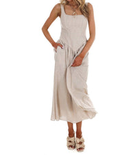 Mustard Seed Showing Off Stripe Maxi Dress in taupe - women's dress - alternate view